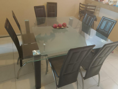 COMEDOR DE VIDRIO CUADRADO 8 SILLAS 