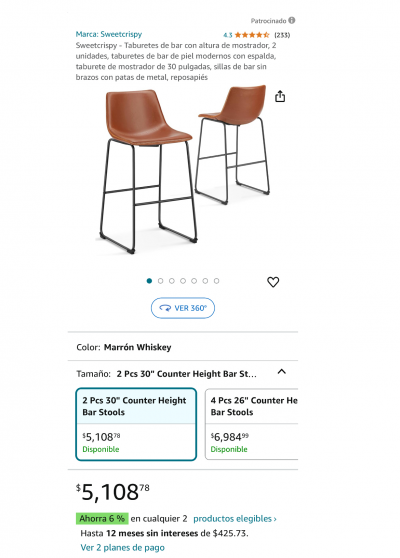 Juego de 2 taburetes para bar