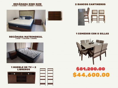  Paquete - Sala de TV, Comedor, Recamara Mat y Recamara KS  
