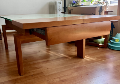 Set de mesas madera y vidrio