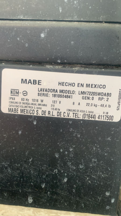 Lavadora de 22 Kg Marca Mabe