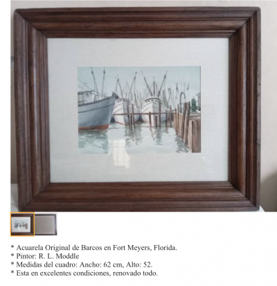 Cuadro Original pintado en Acuarela - Barcos en Ft. Mayer, EUA