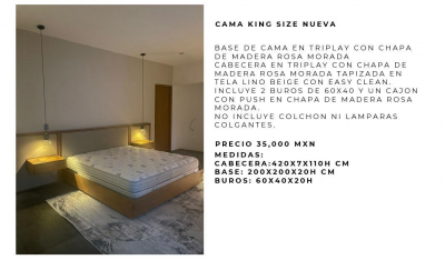 Cama King Size con base, cabecera y 2 buros